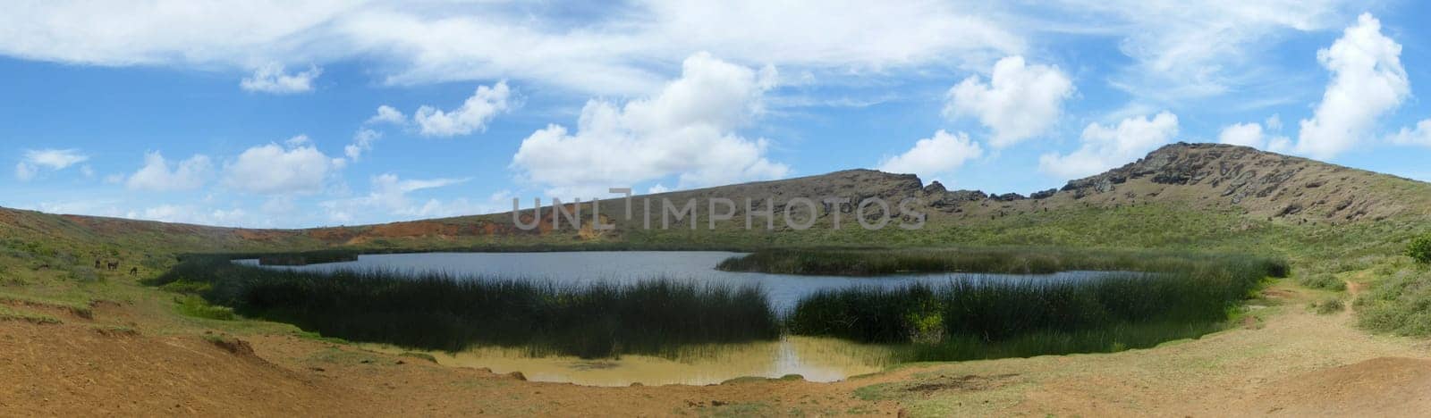 Chile, Easter Island, Rano Raraku career, panoramic