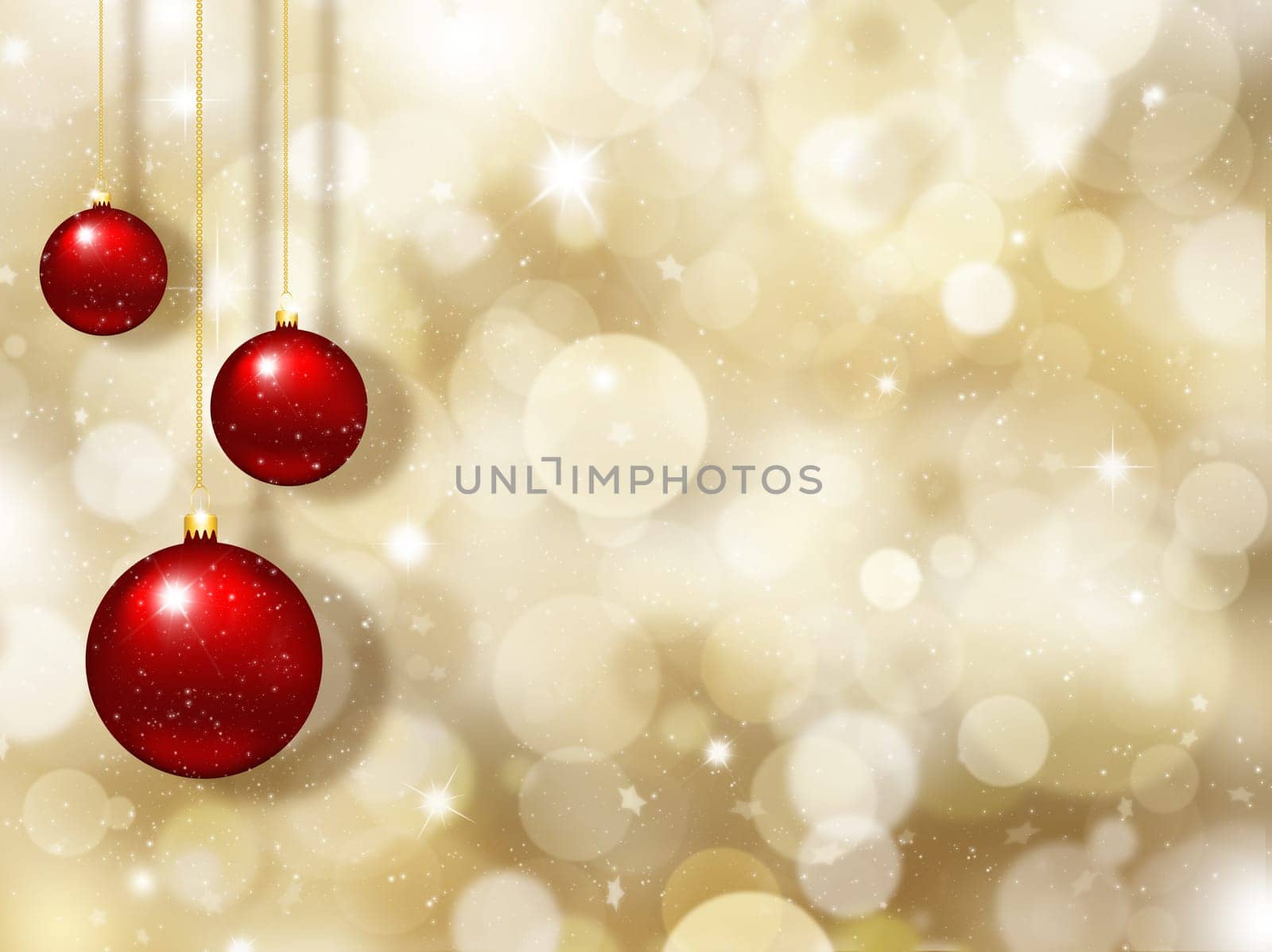 Christmas baubles on decorative gold background