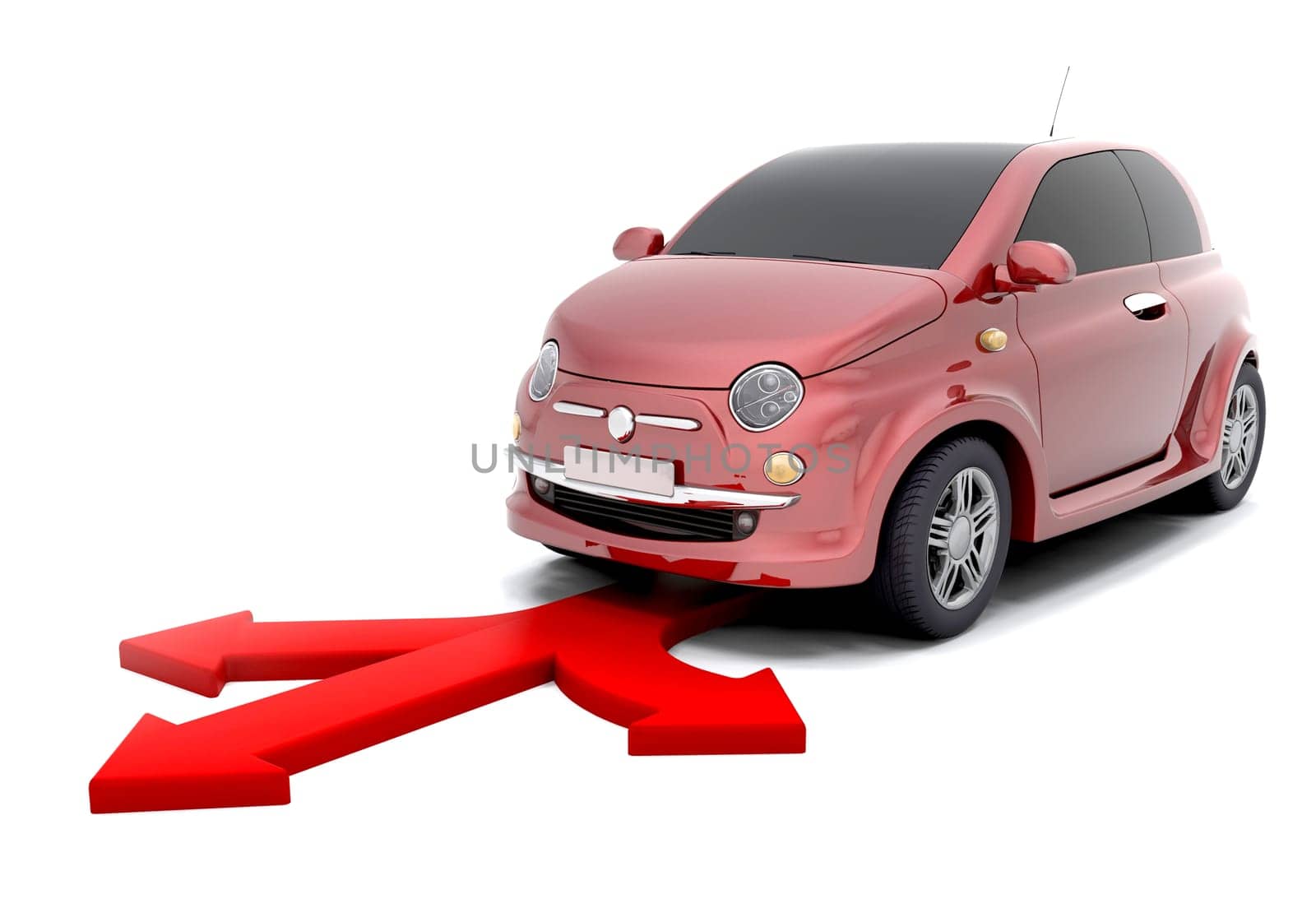 3d render of a small city car and arrows depicting options