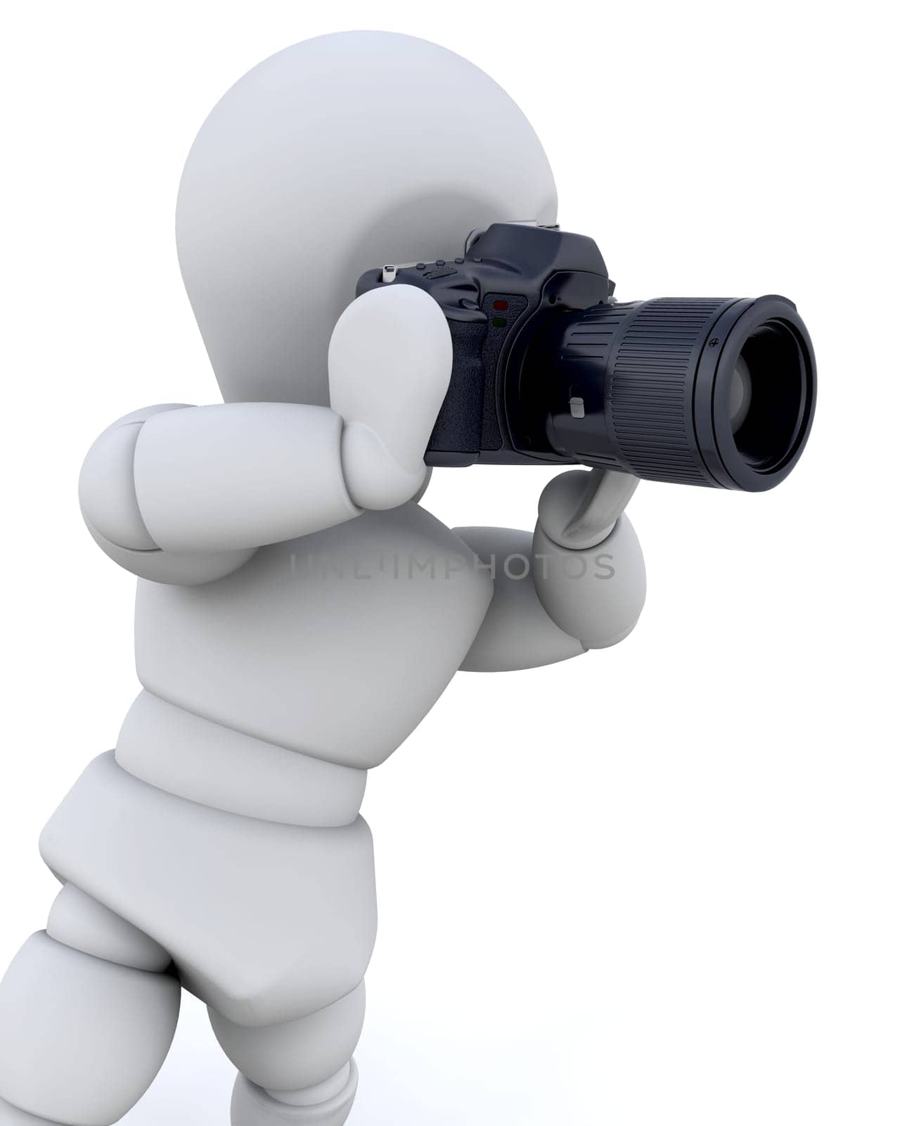 3D man using a digital camera isolated
