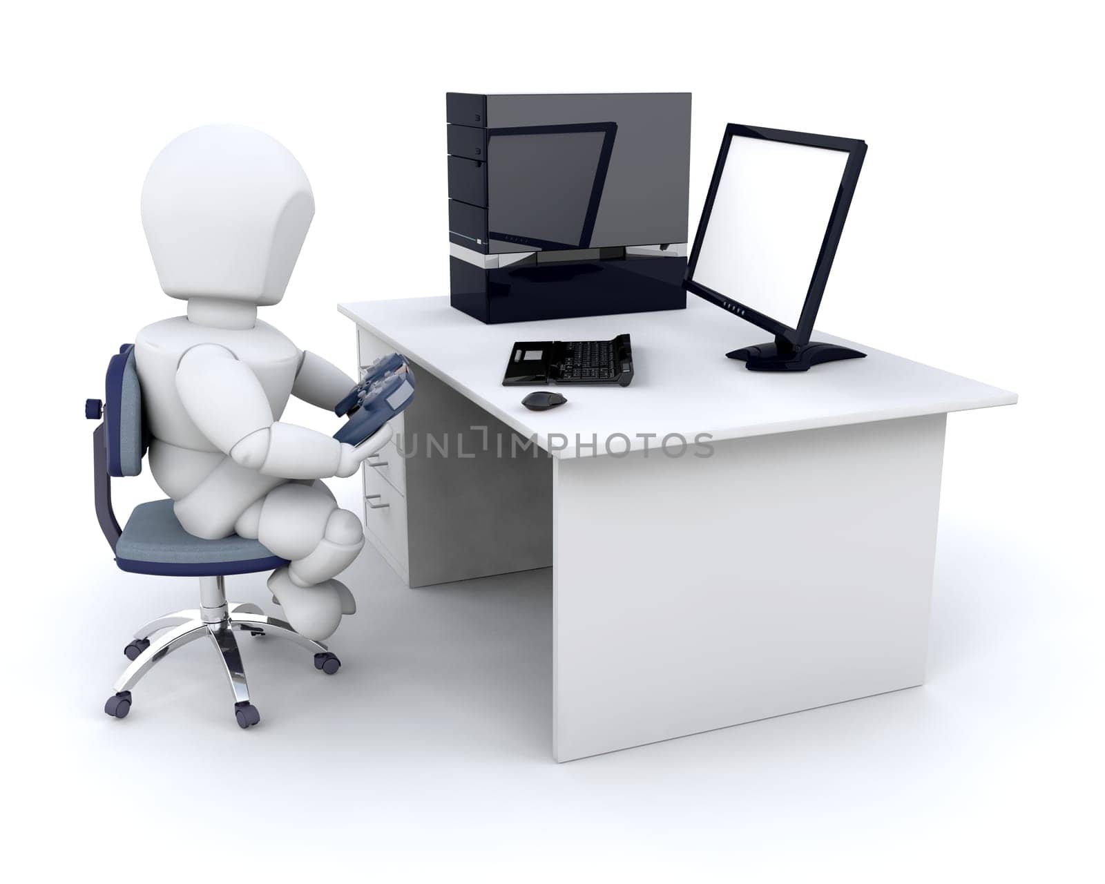 3d render of man playing computer games