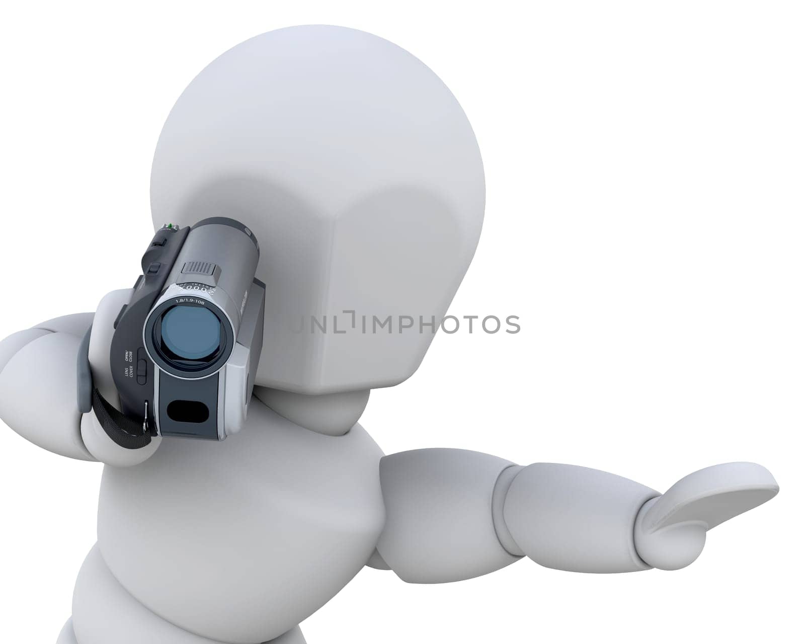 3D man using a handycam isolated