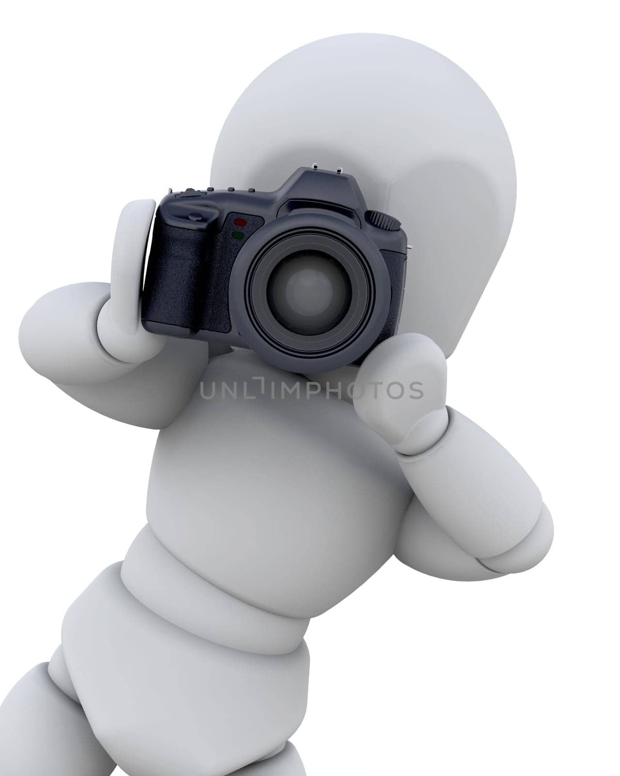3D man using a digital camera isolated