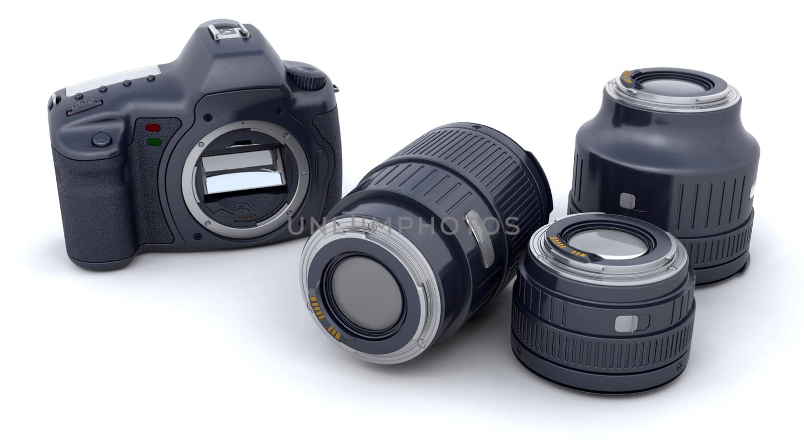 3D digital camera and lens isolated over white