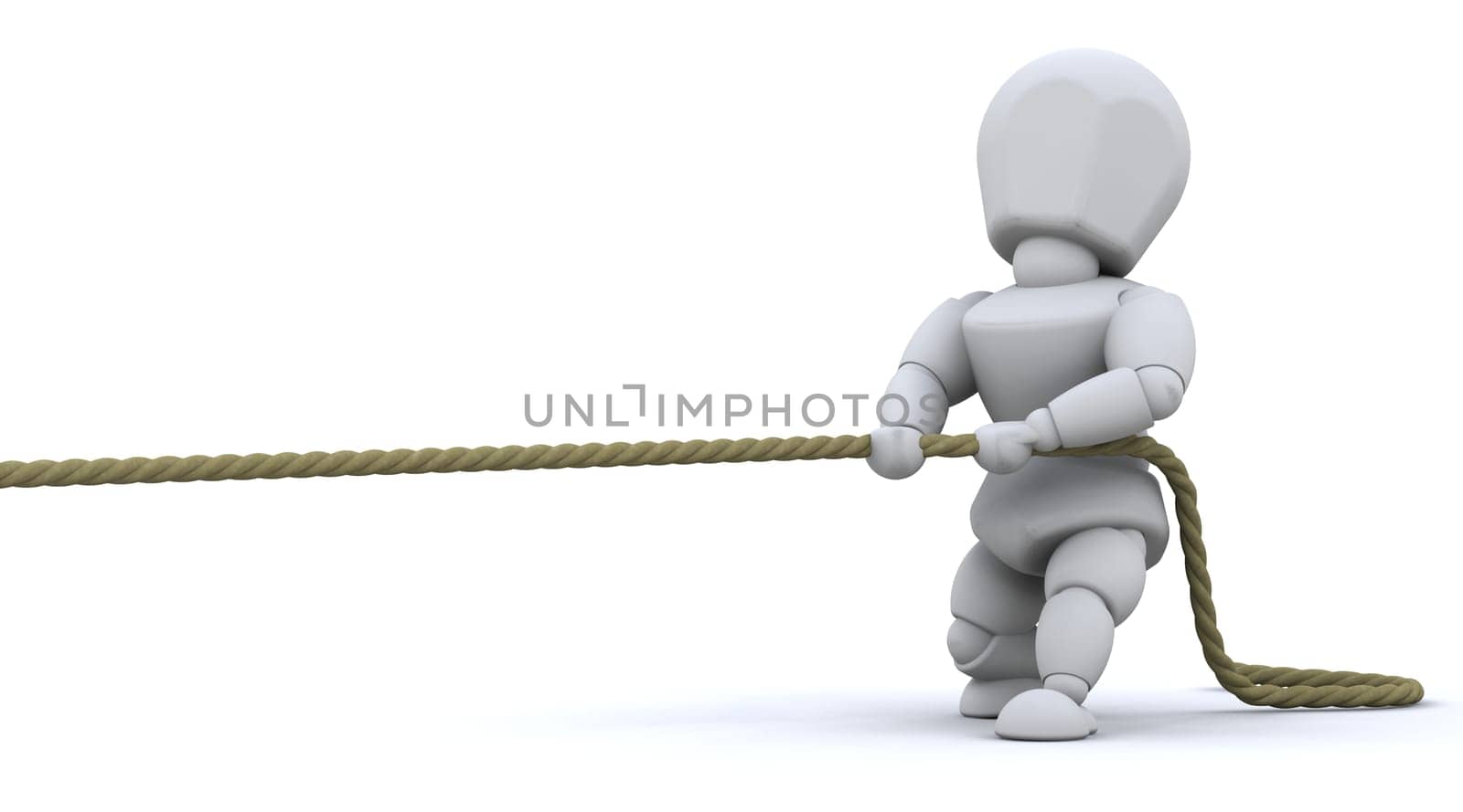 3d render of a man pulling on a rope