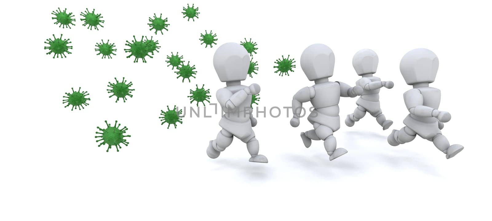 3d render of men running away from bacteria