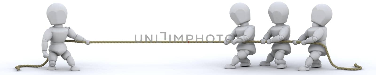 3d render of men pulling on a rope