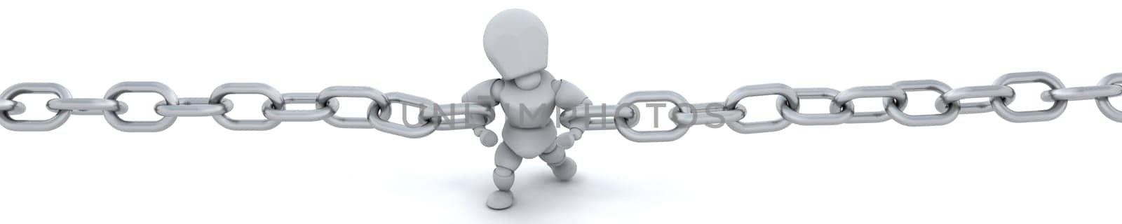 3d render of a man holding a chain together