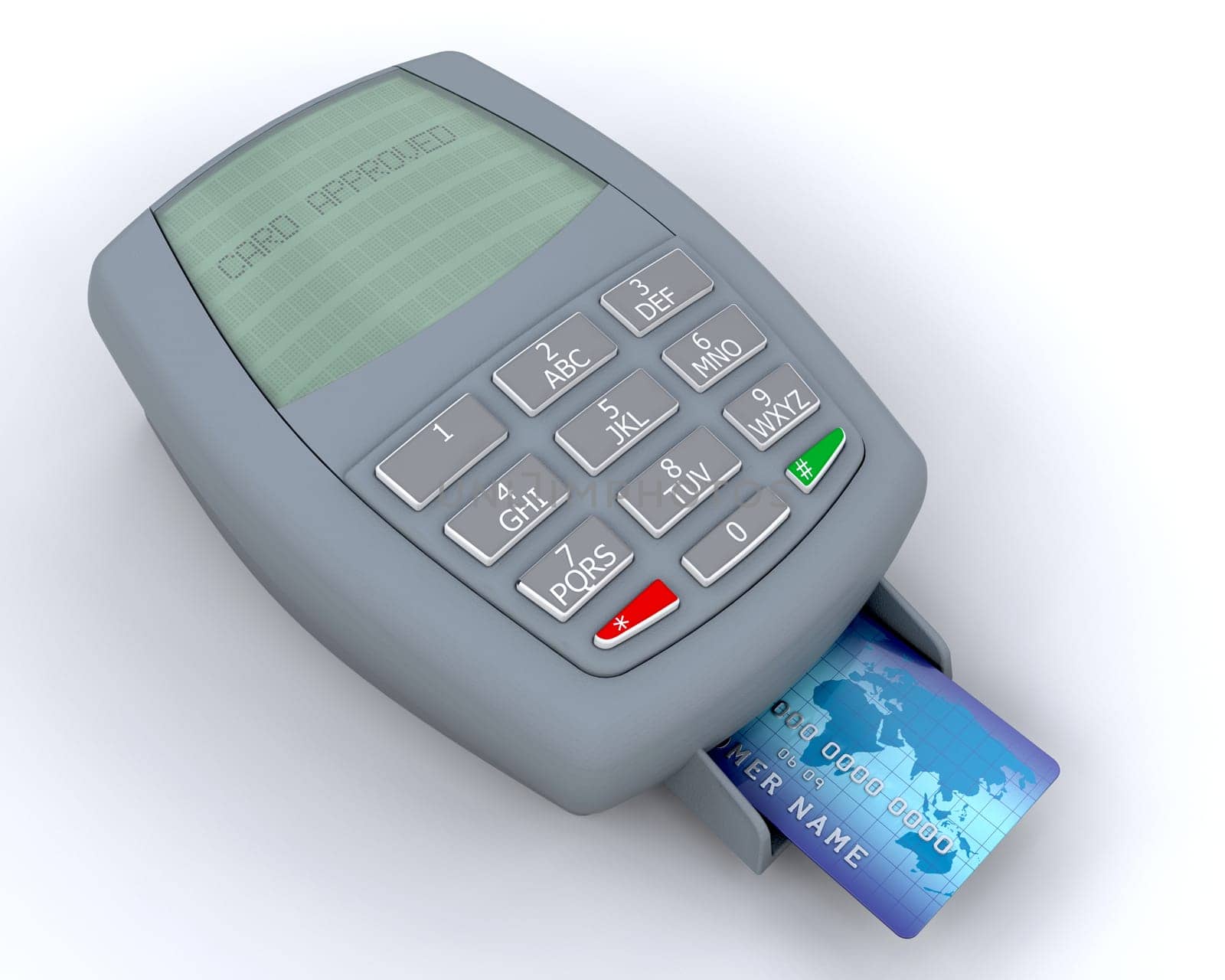 Credit card in machine showing card approved message