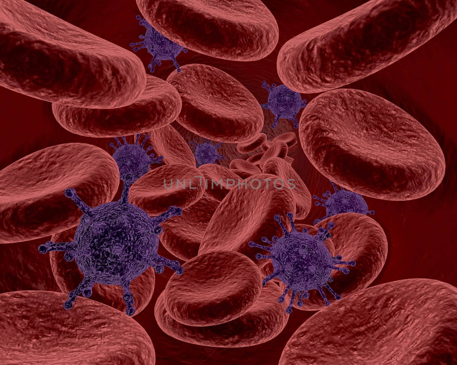 3d render of blood cells and bacteria