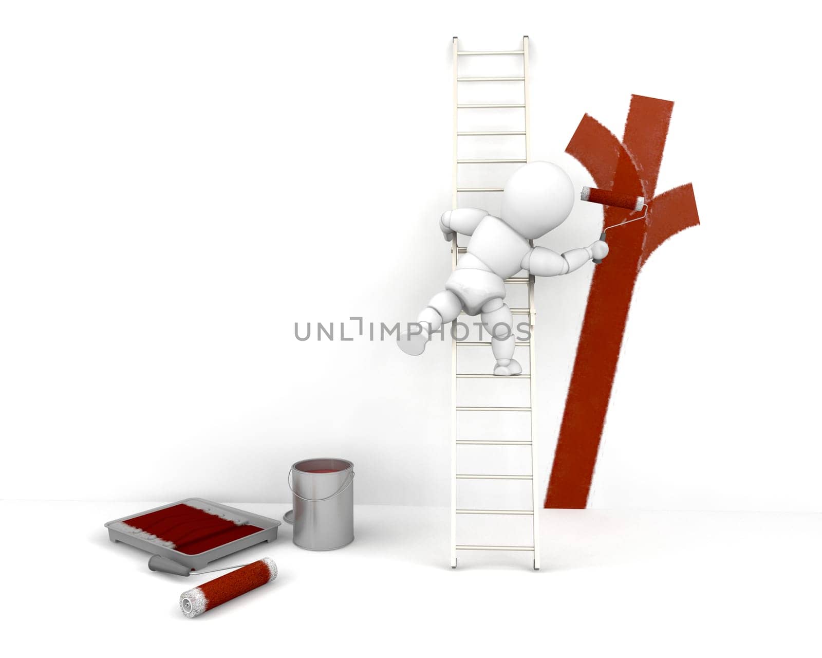 3D render of a man painting a wall