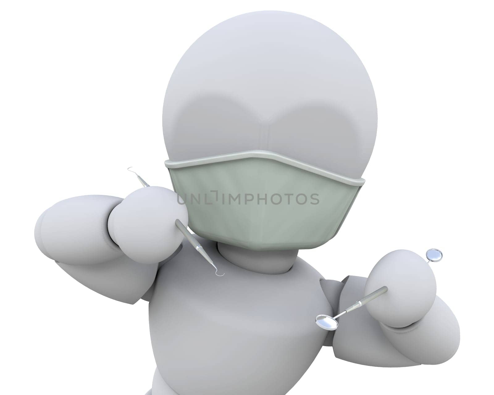3D render of a dentist with dental instruments