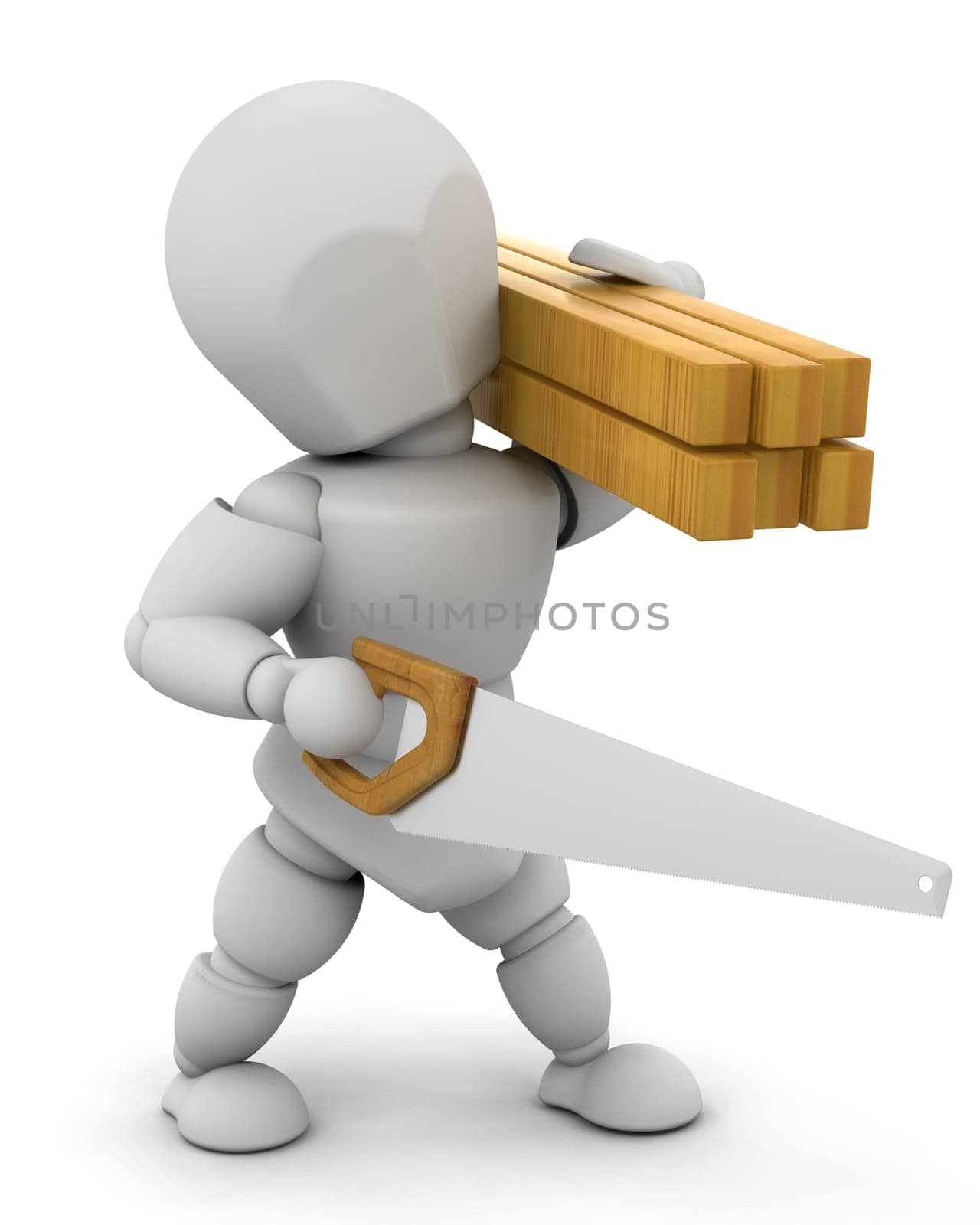 3D Render of a man sawing wood