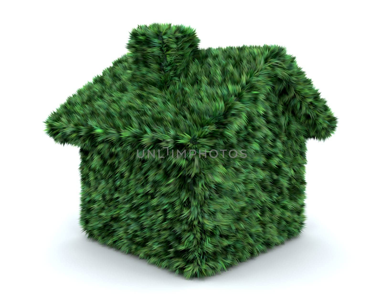 3d render of a  house covered in grass isolated on white