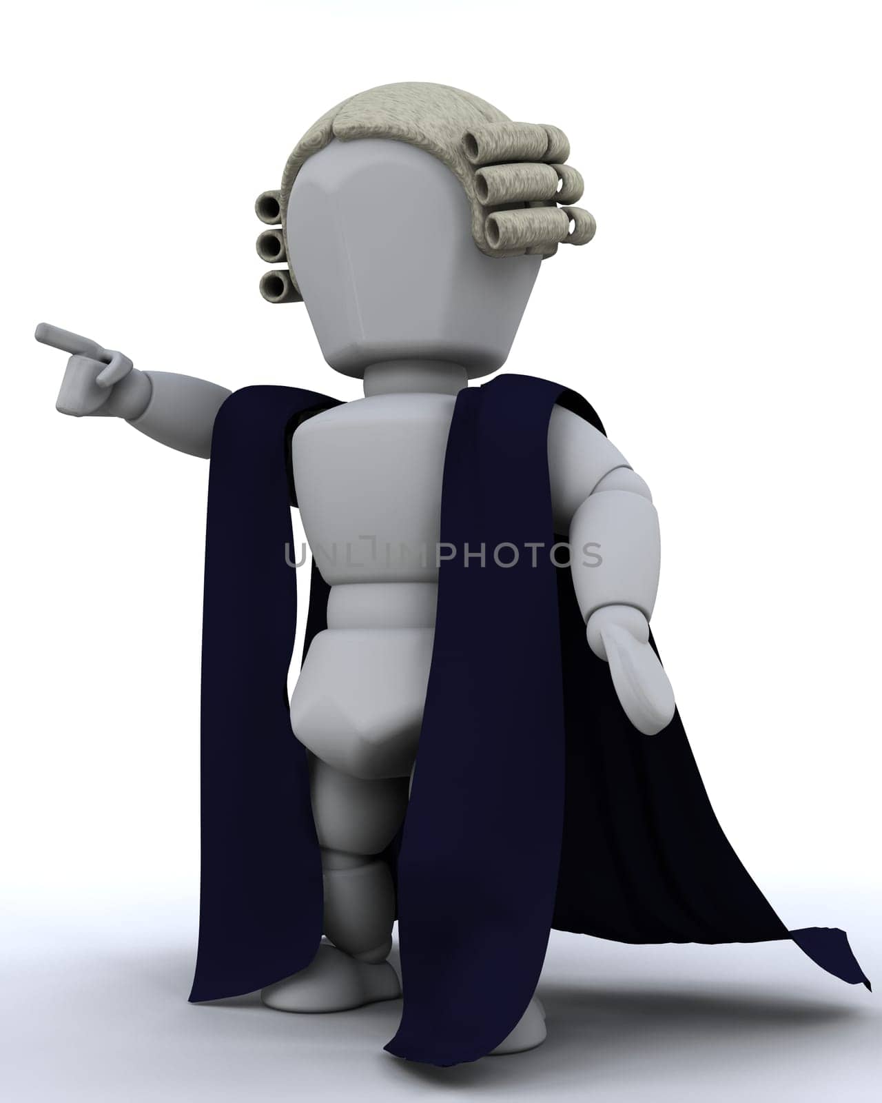 3d render of a lawyer pointing addressing the court