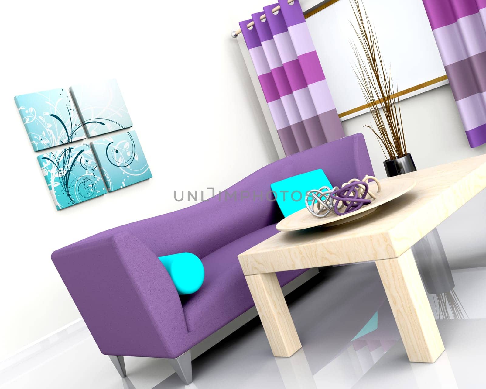 3D render of a contemporary interior and sofa
