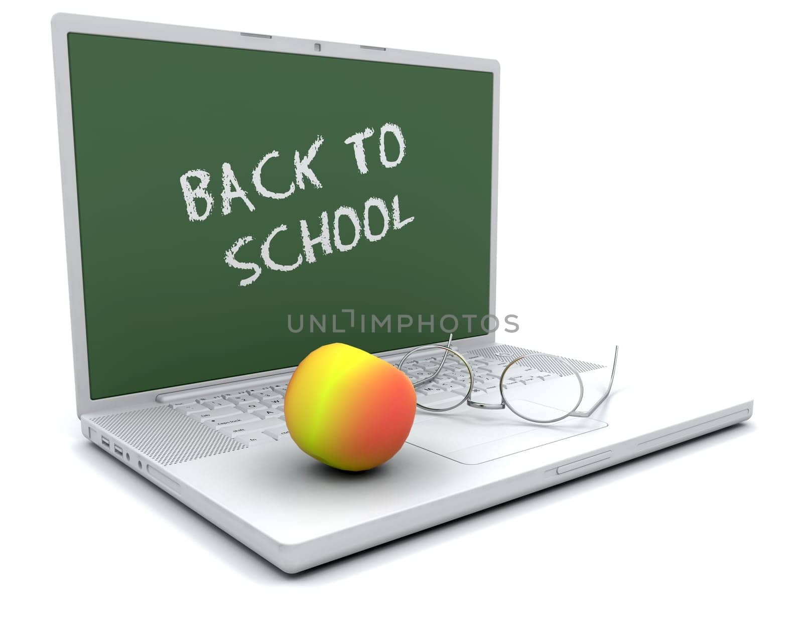 3d render of an apple and a laptop