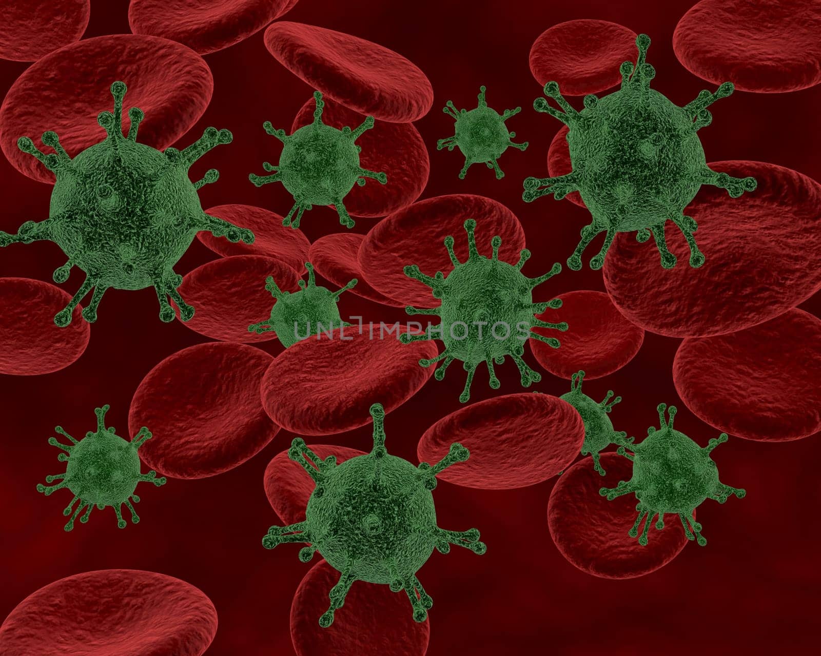 3d render of blood cells and bacteria in an artery