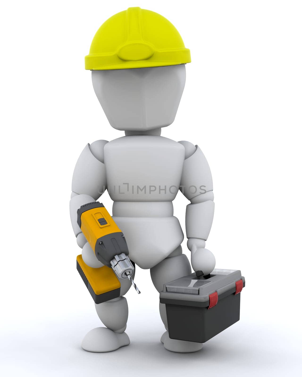 3D Render of a Construction Worker and Tools