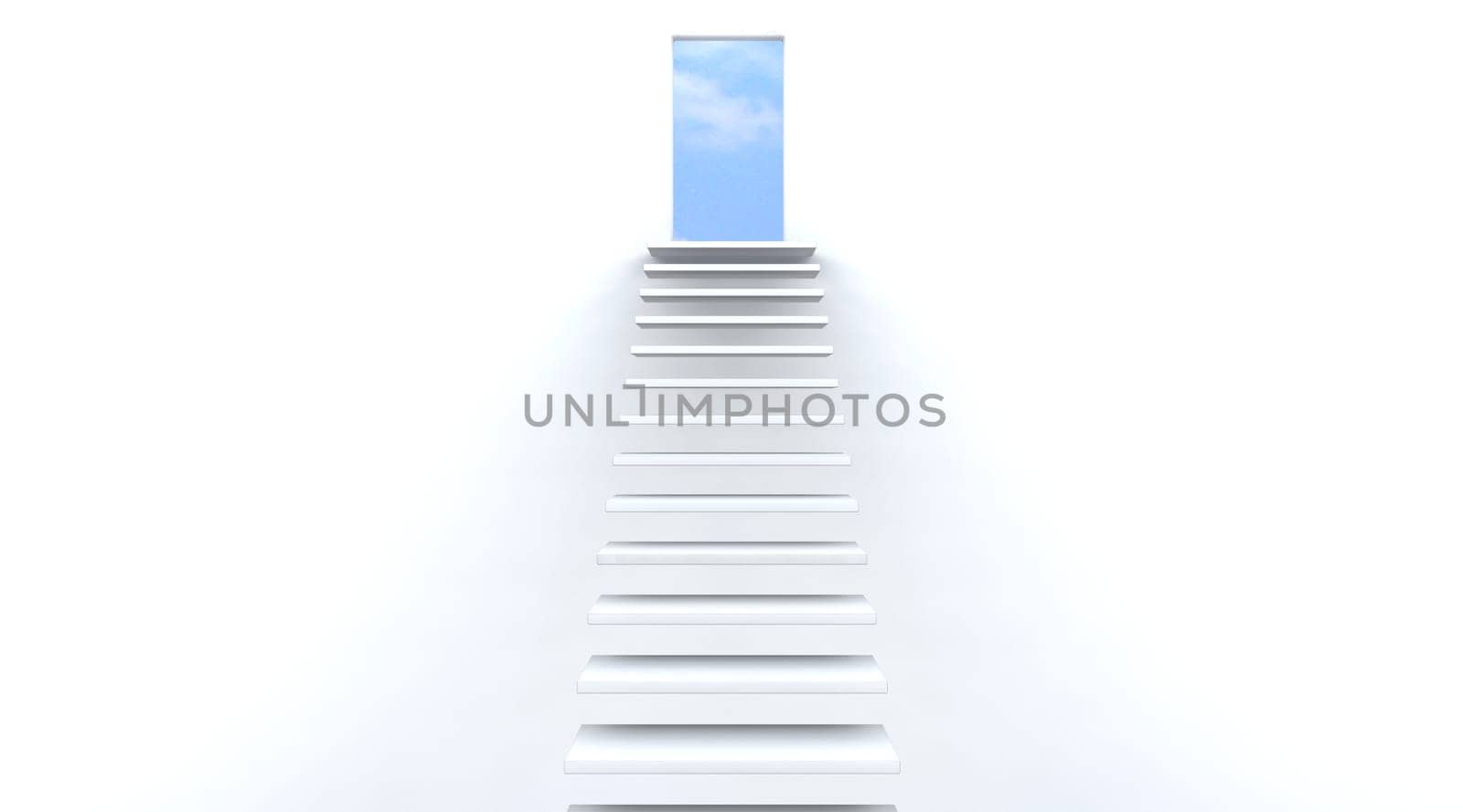 3d render of stairs leading to doorway to the sky