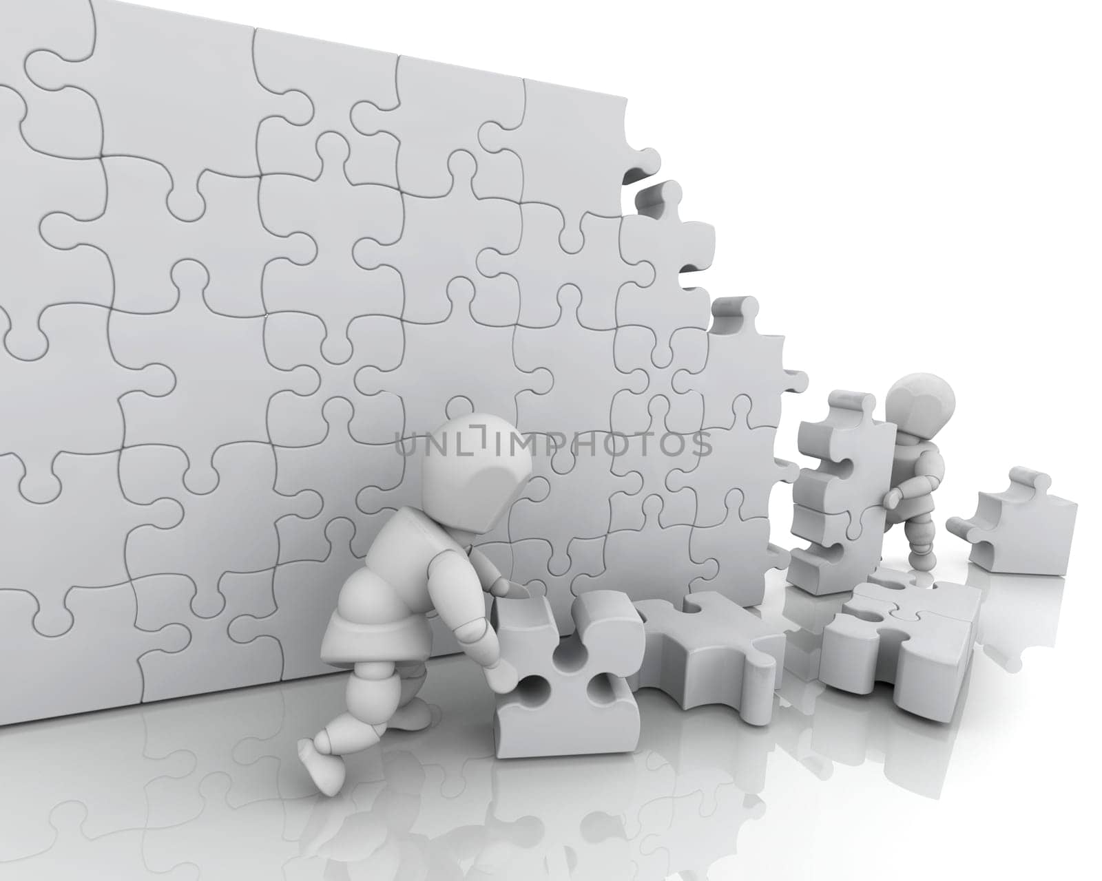 3D render of men solving a jigsaw puzzle