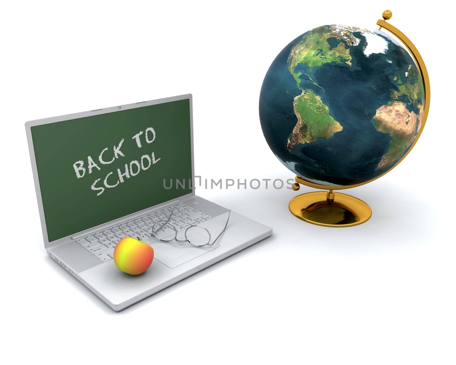 3d render of an apple and a laptop