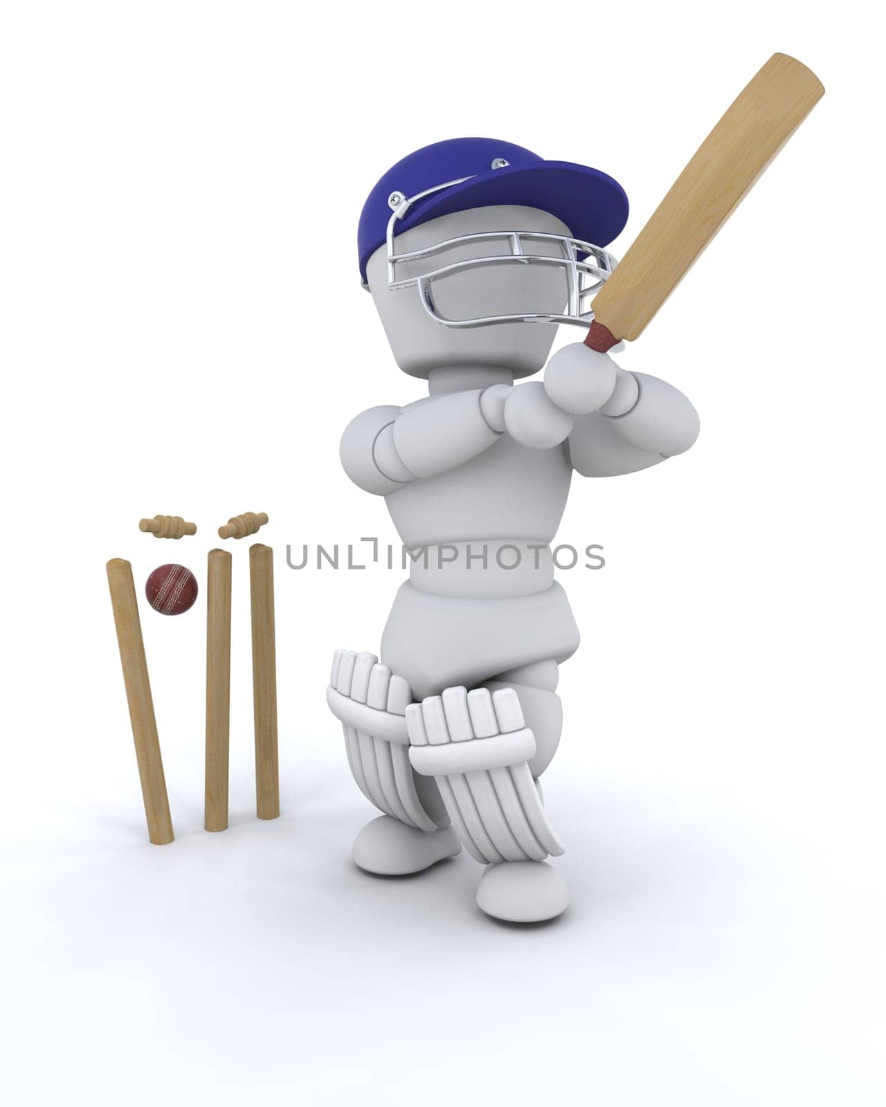 3d render of a man playing cricket