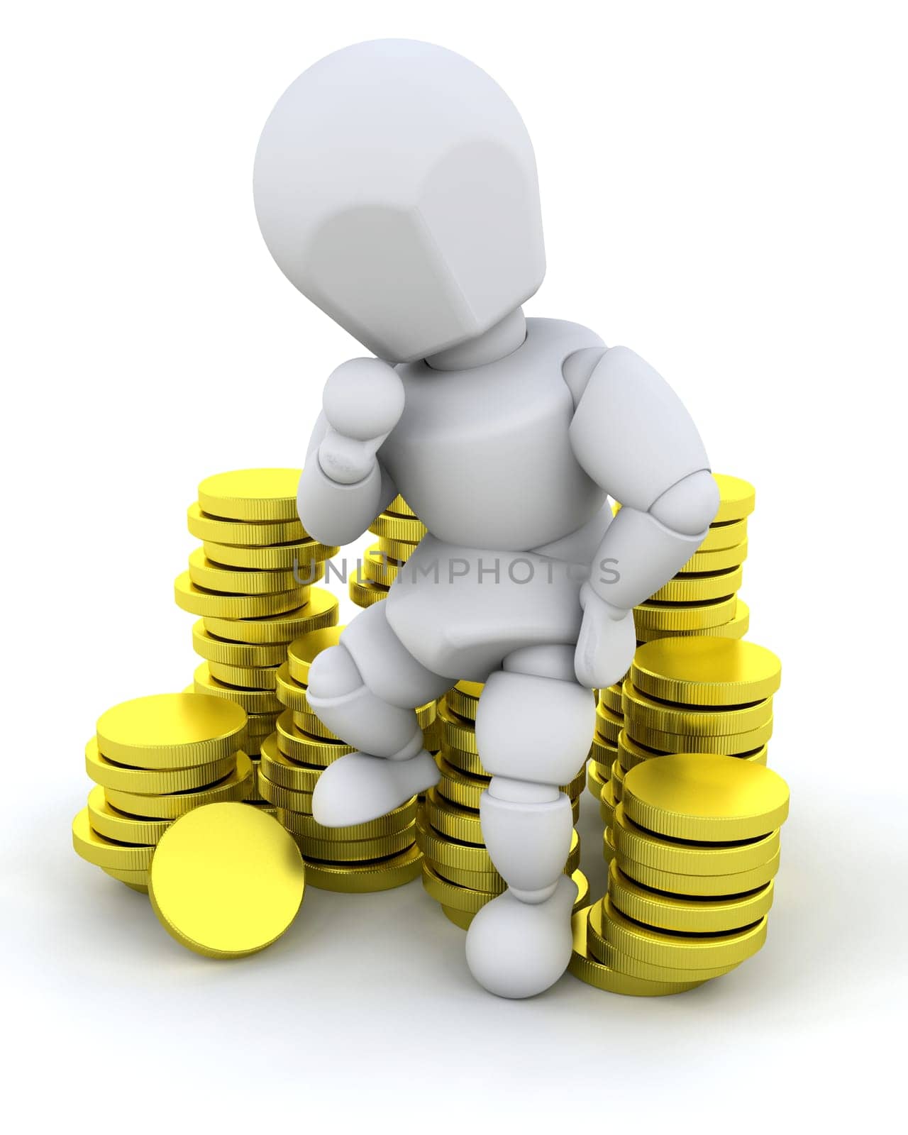 Person sat on a stack of gold coins