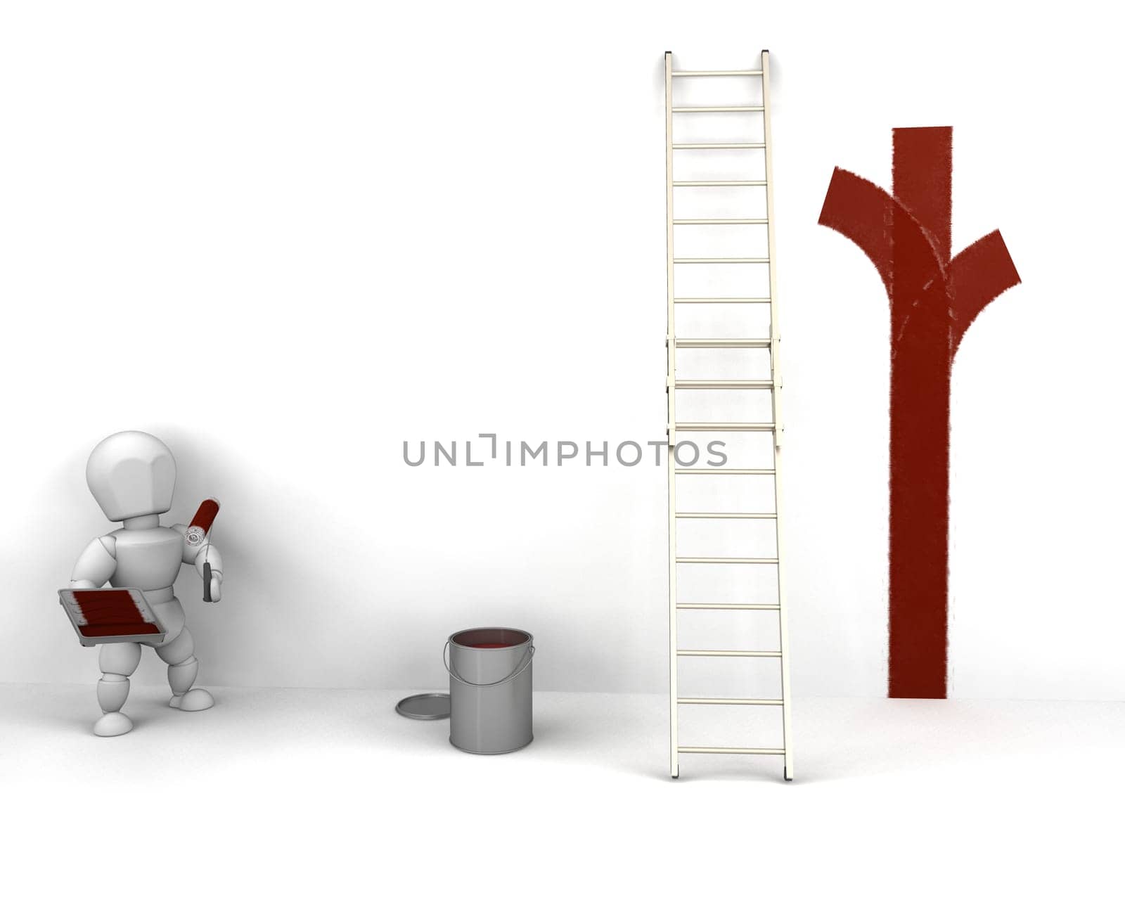 3D render of a man painting a wall