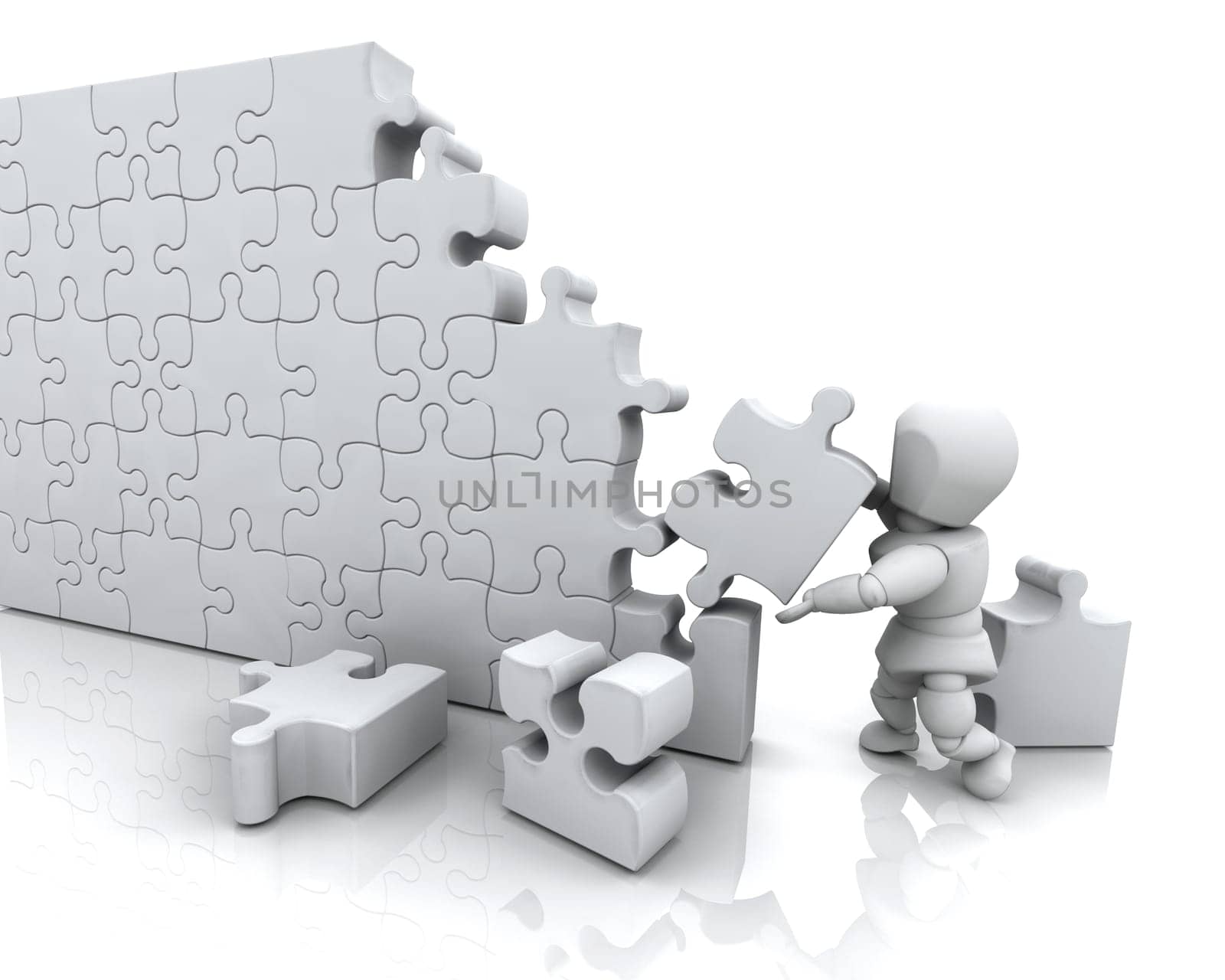 3D render of a man solving a jigsaw puzzle