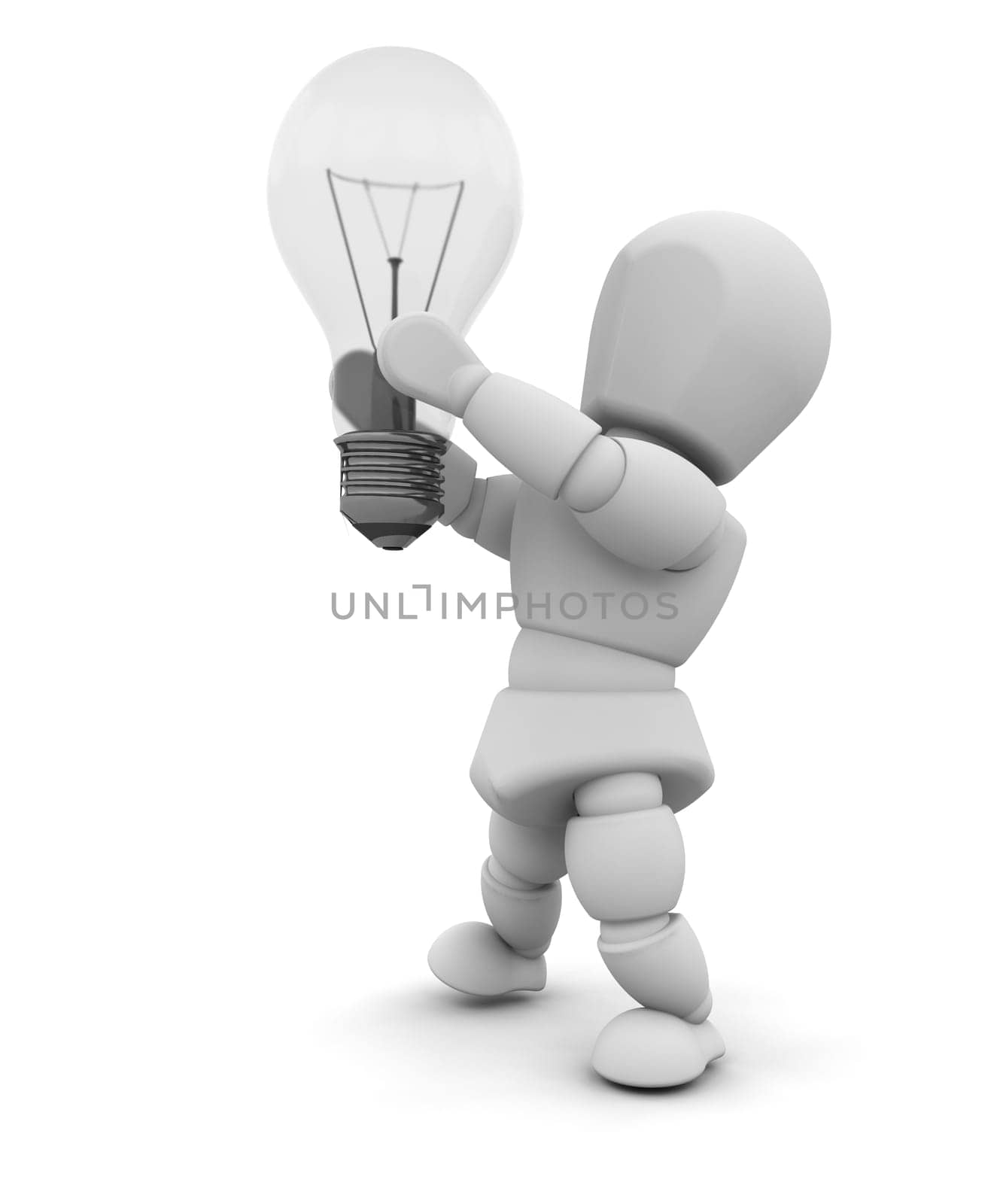 3d render of a a man holding light bulb