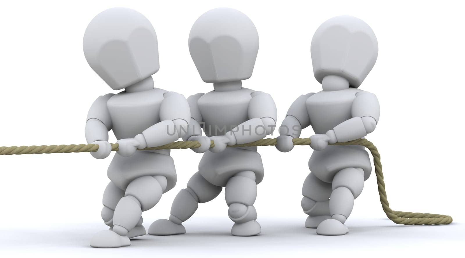 3d render of men pulling on a rope
