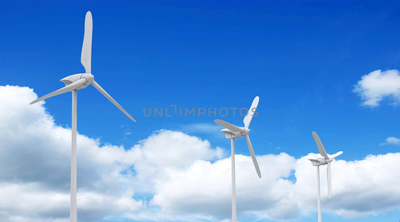 3d render of wind farm turbine and clouds