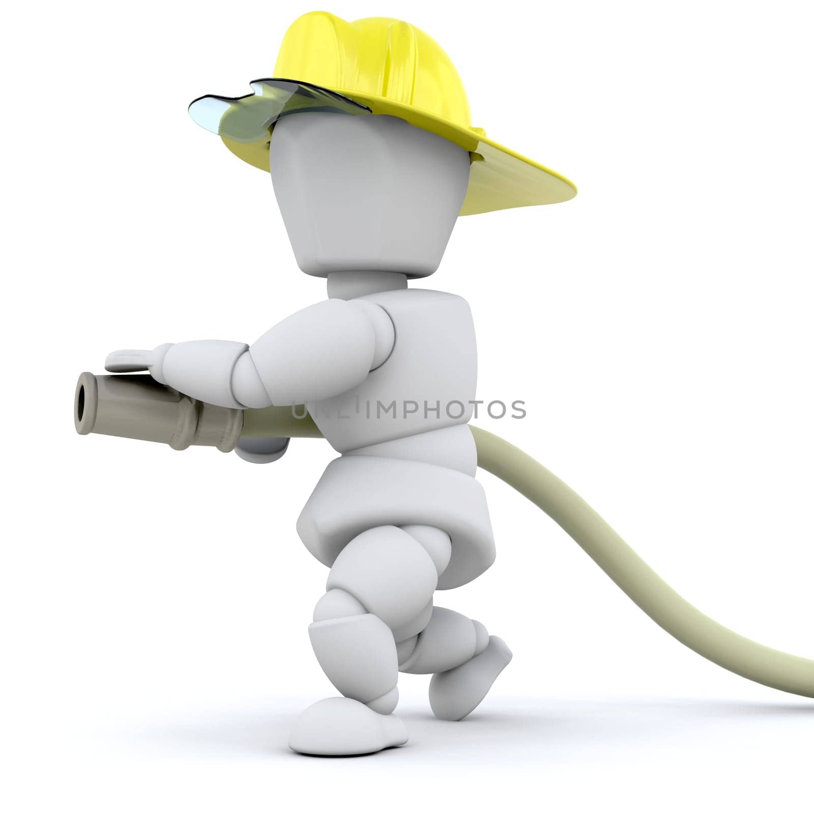 3d render of a firefighter and hose exgtinguishing a fire