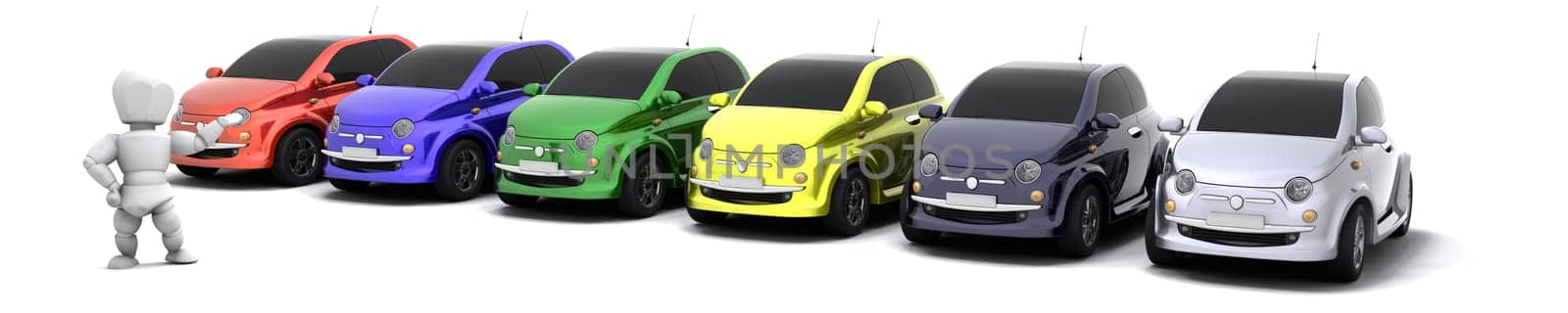 3d render of a man selling cars