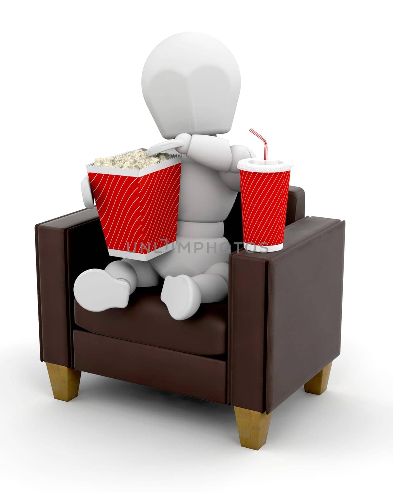 3D man watching movies at home isolated