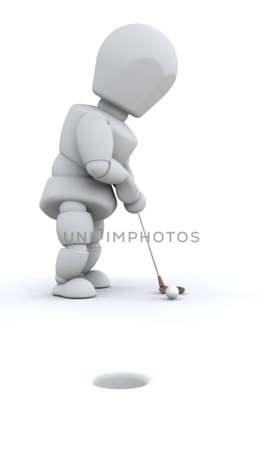 3D man playing golf isolated over white