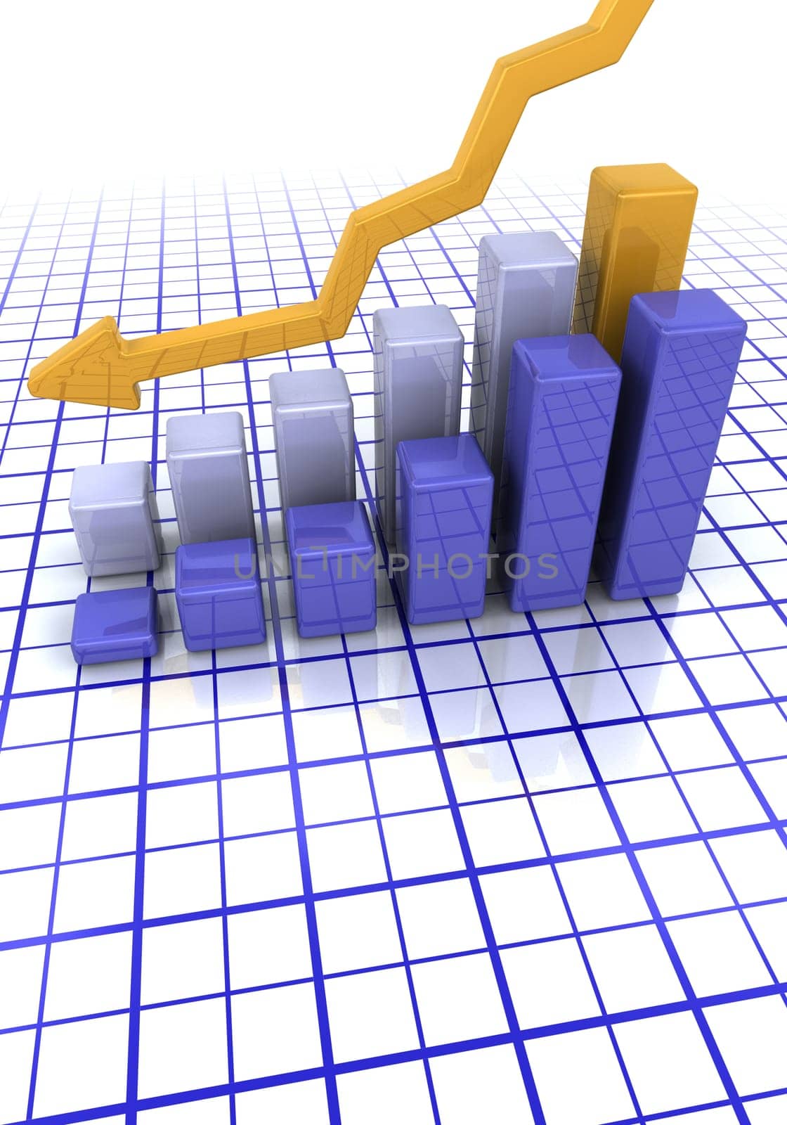 3D render of a bar chart showing falling profits