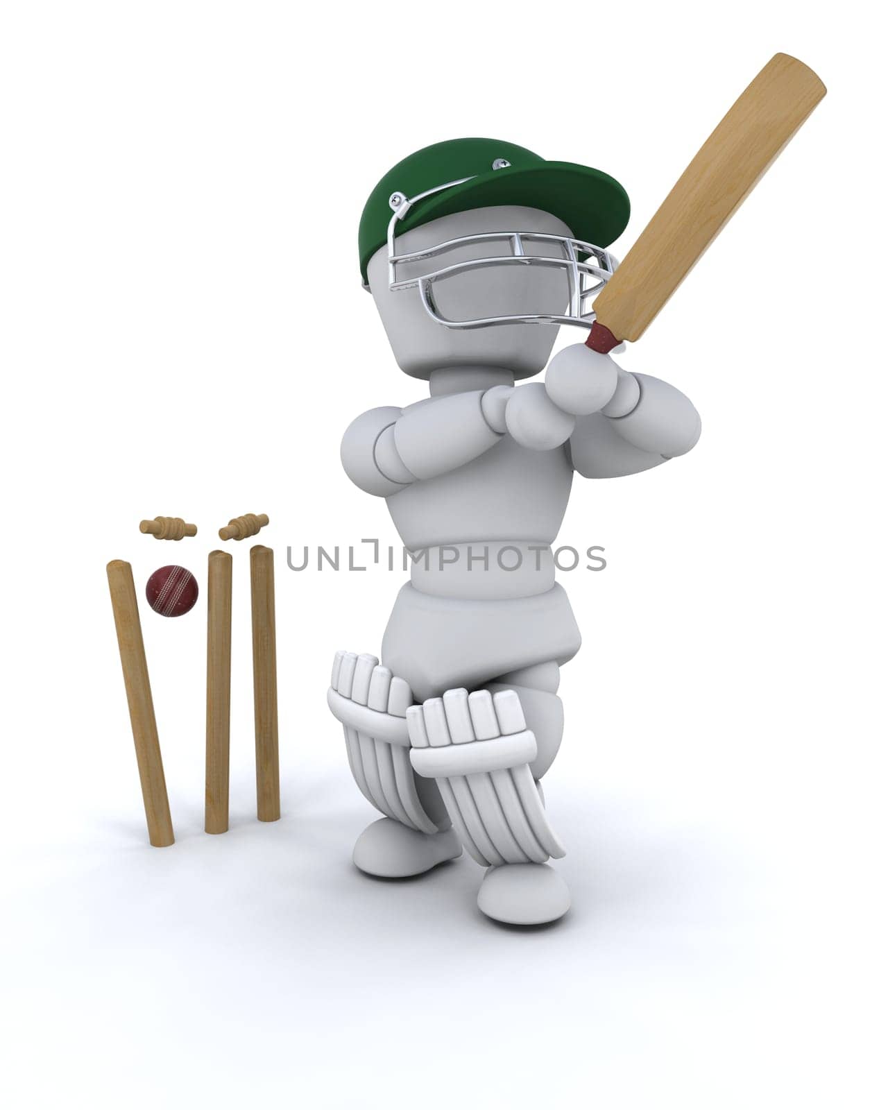 3d render of a man playing cricket