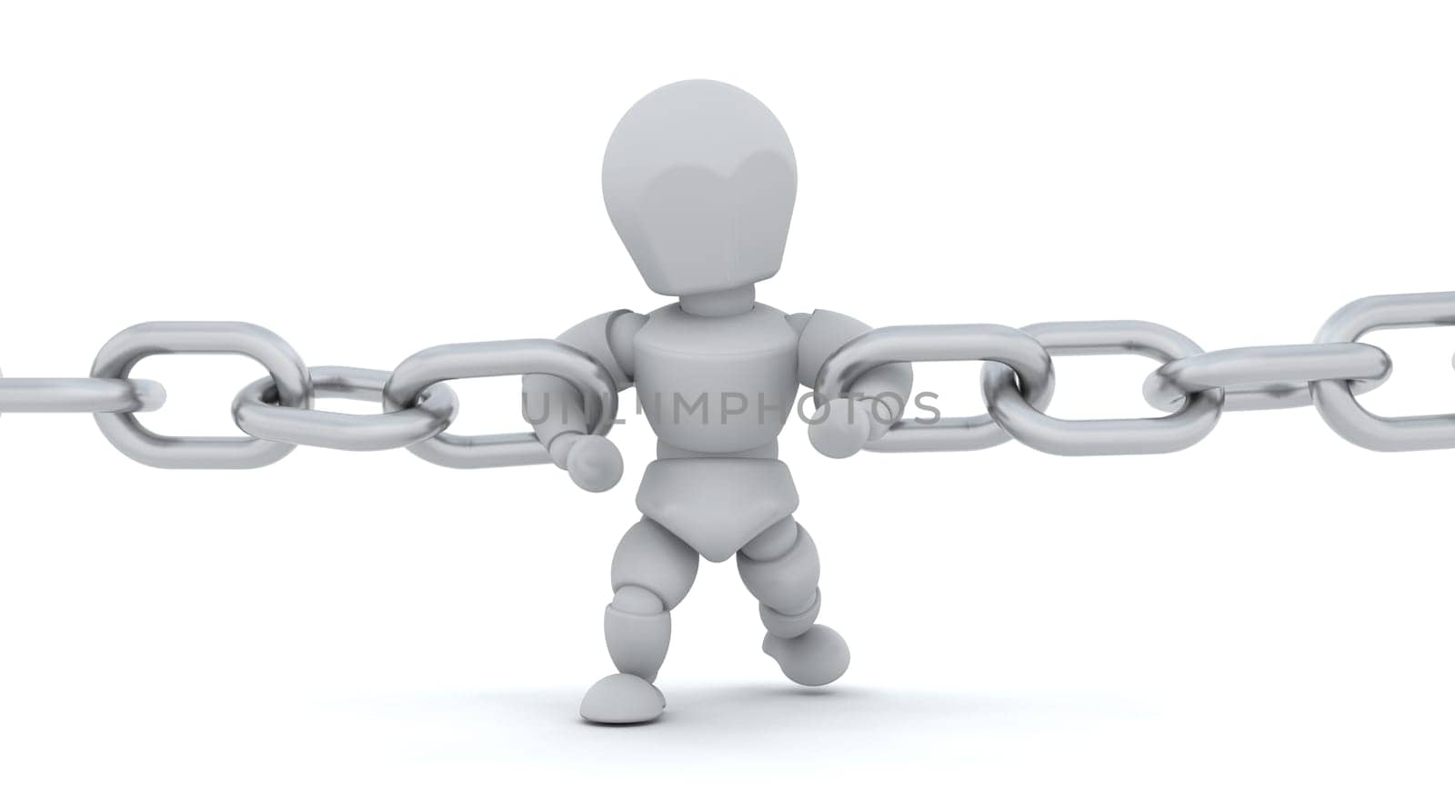 3d render of a man holding a chain together