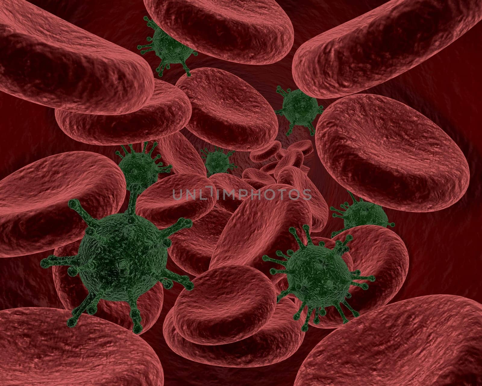 3d render of blood cells and bacteria