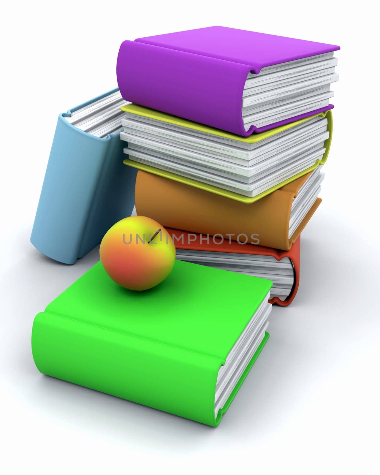 3d render of an apple and books