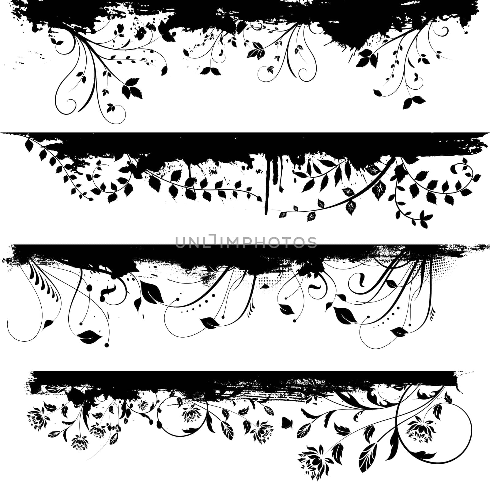 Floral grunge design elements ideal for use with borders