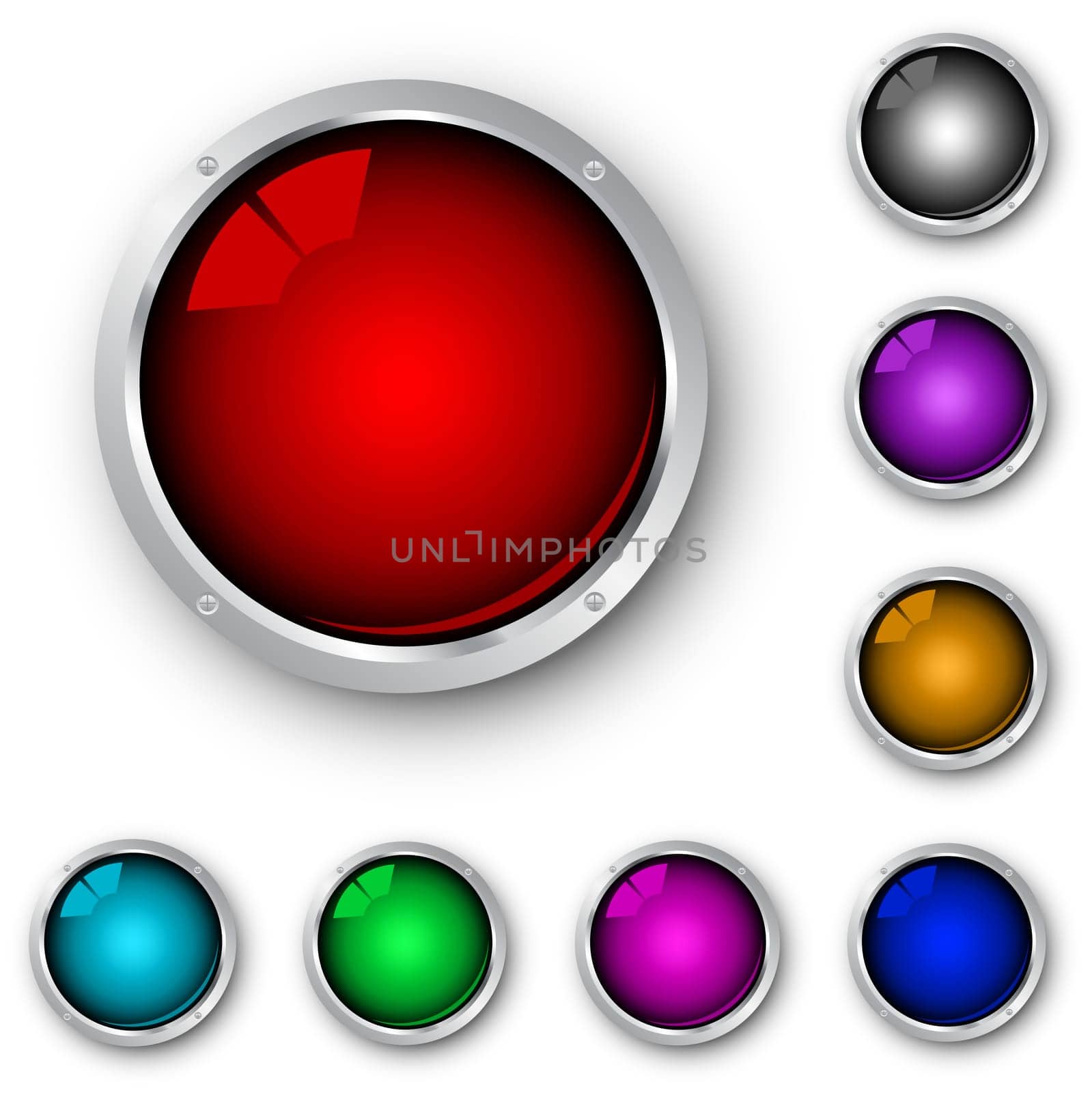 Collection of different coloured glossy metallic icons