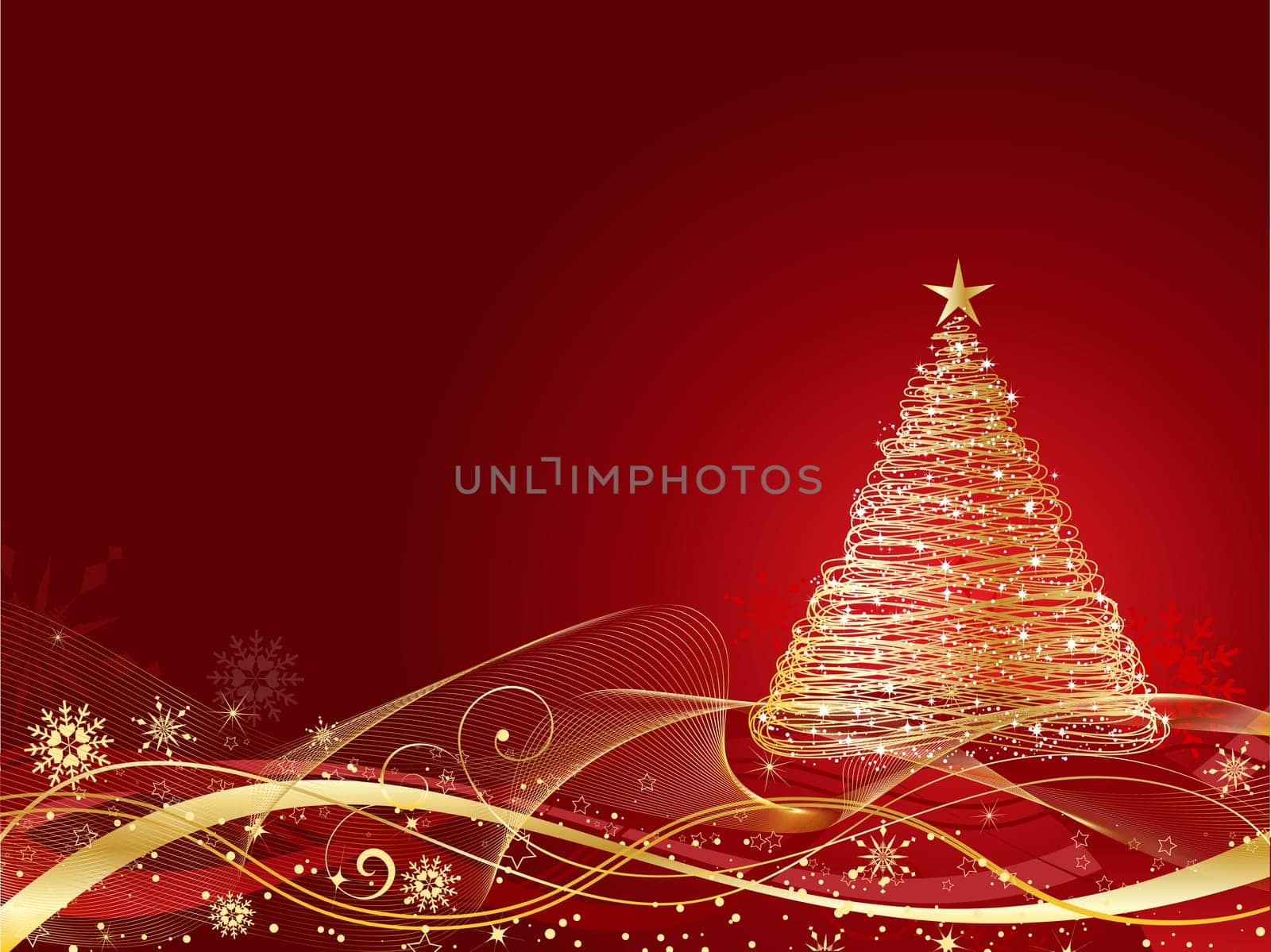 Golden Christmas tree on decorative background