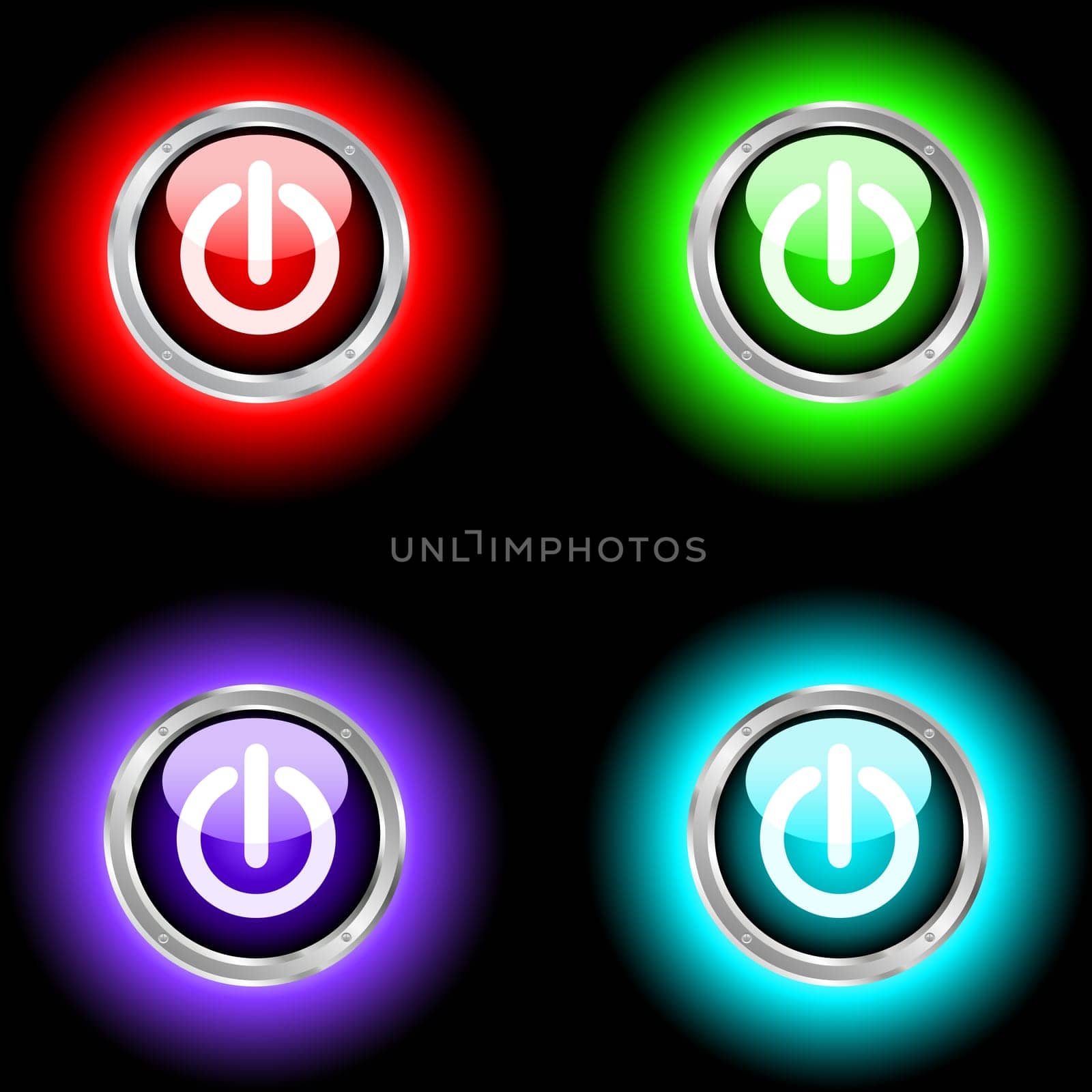 Glowing power buttons on black
