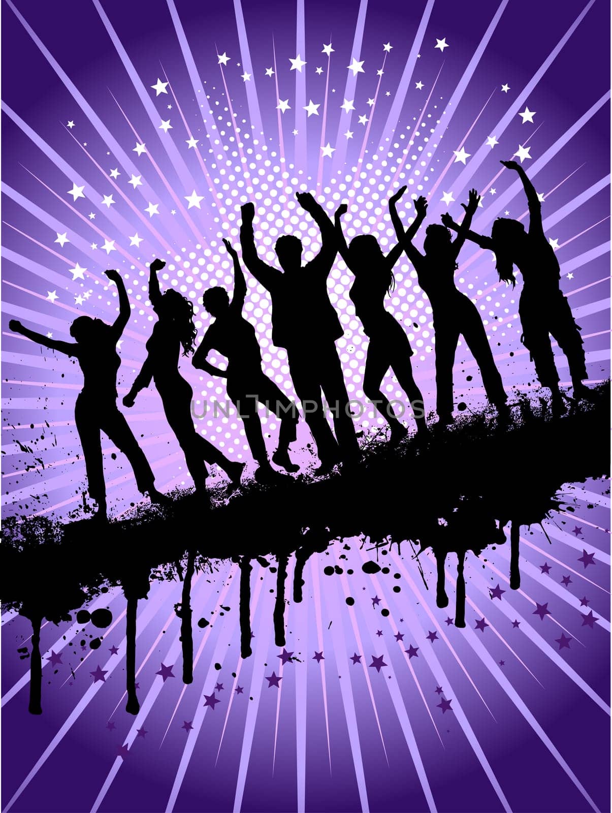 Silhouettes of people dancing on grunge background