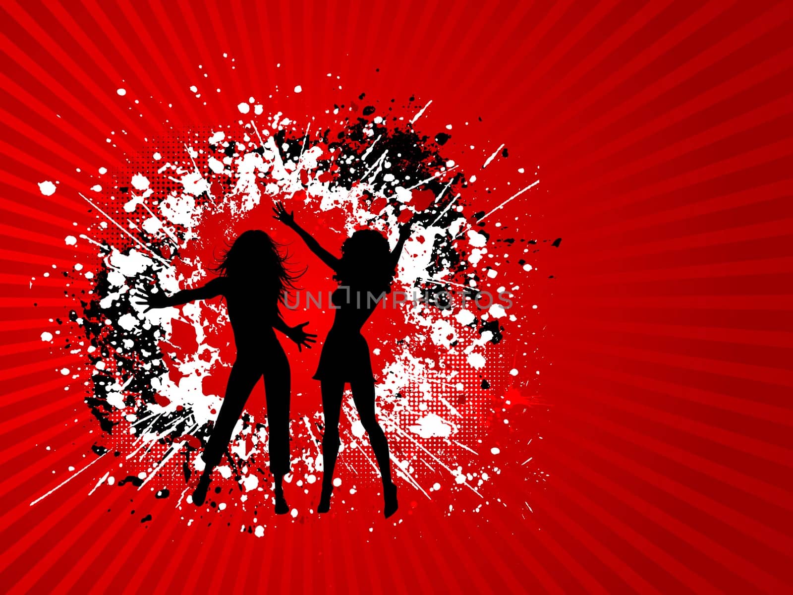 silhouettes of two females on a grunge background