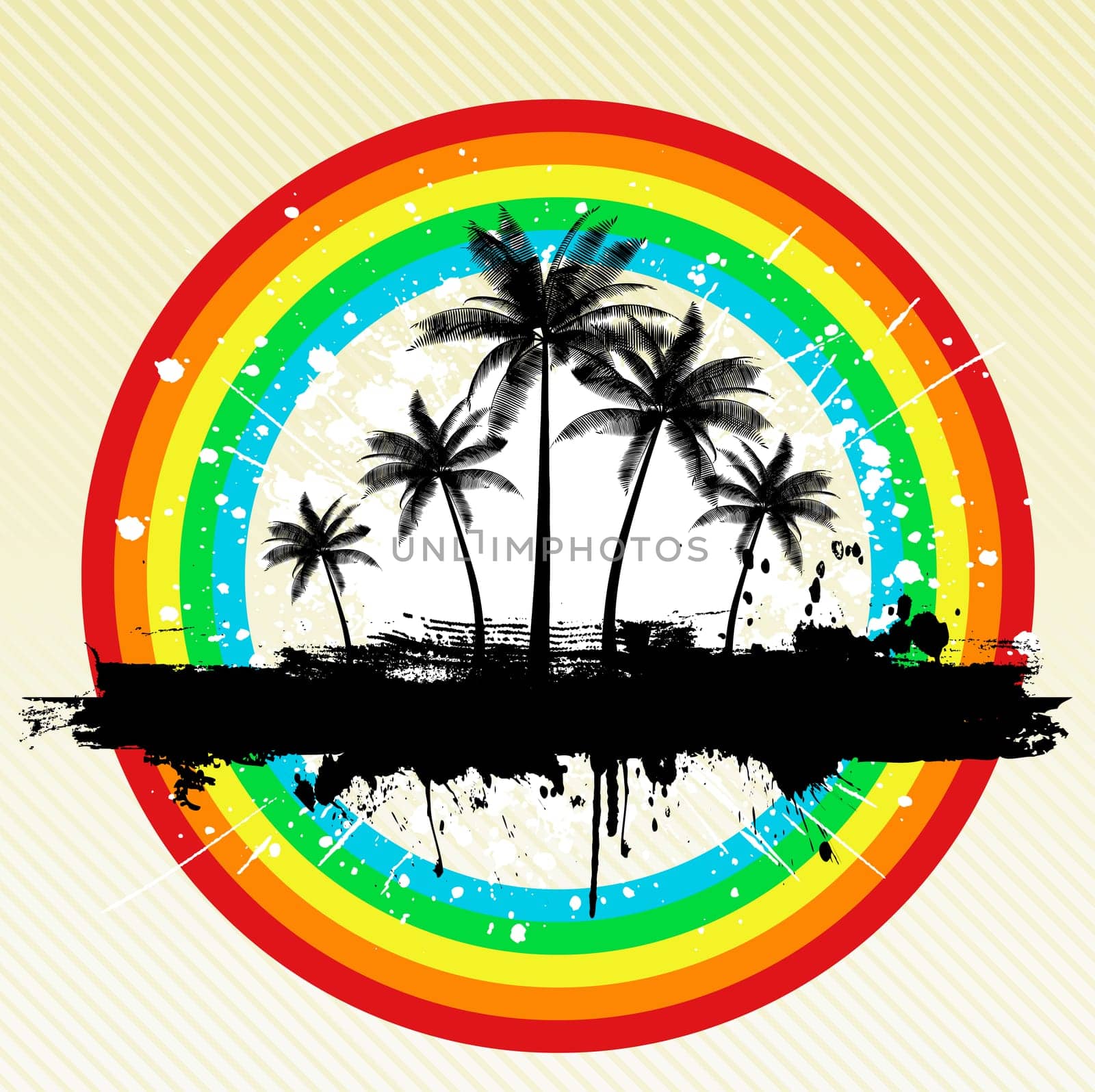 Palm trees on grunge rainbow background