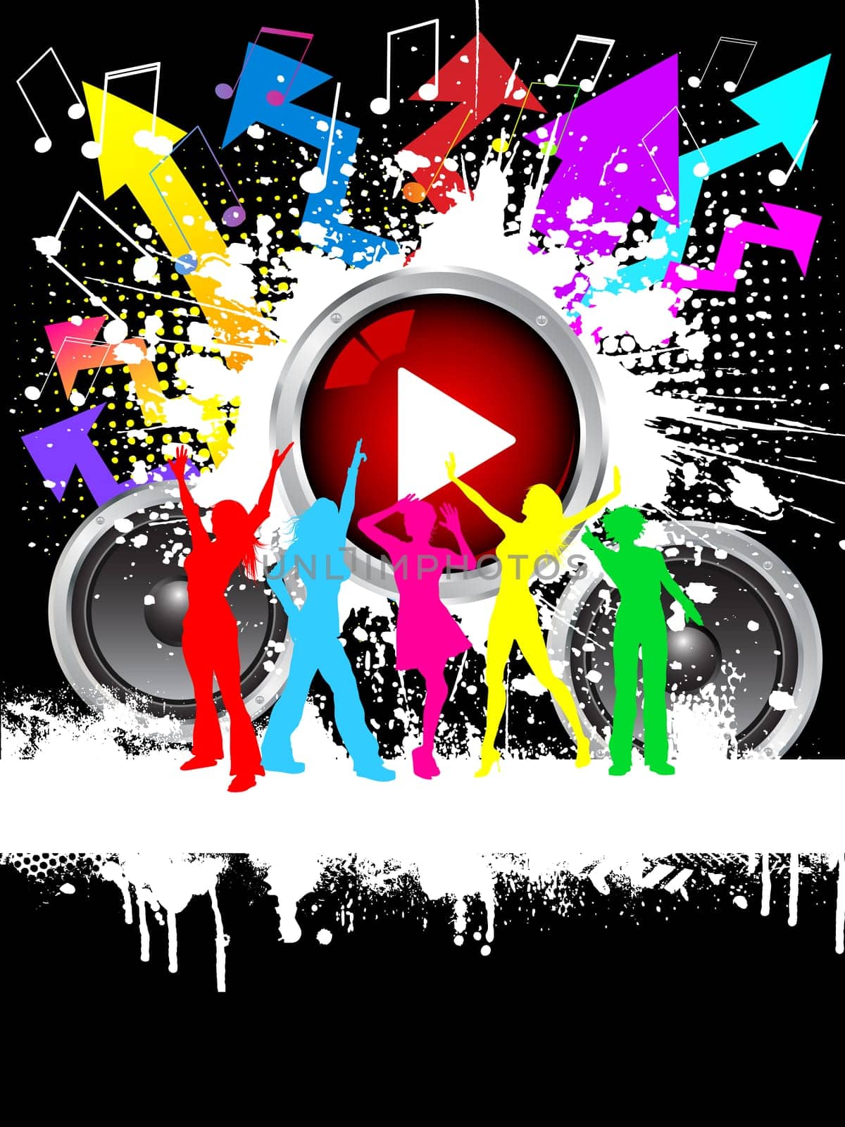 Silhouettes of females dancing on grunge music background